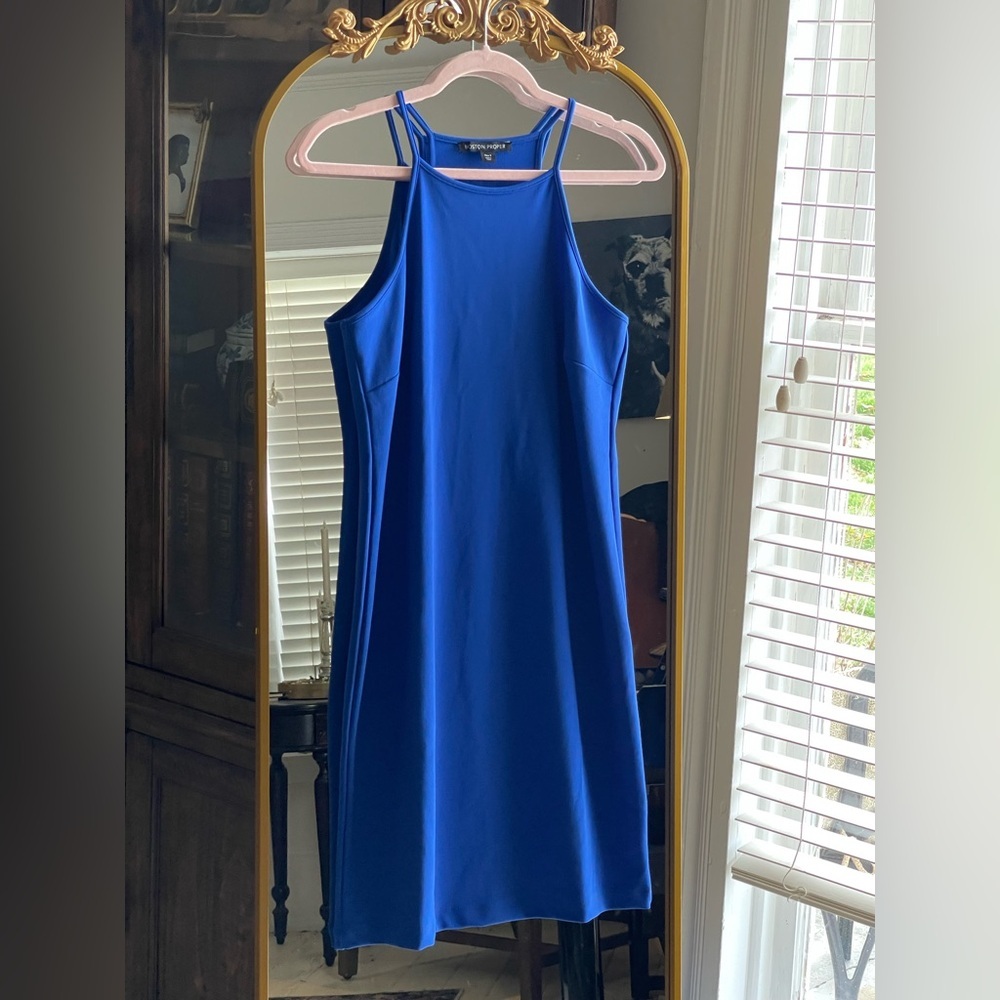 Boston Proper Blue Sleeveless High Neck Short Dress